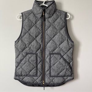 J Crew Vest Quilted Puffer Gray White Herringbone Sleeveless Jacket Size Small